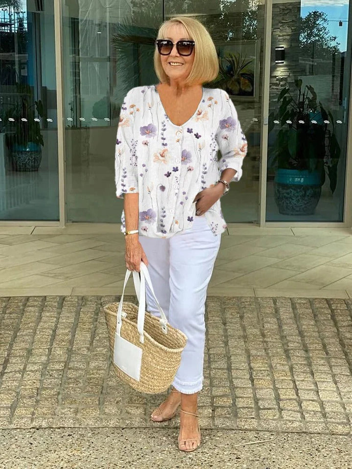Aveline | Elegant Floral Button-Up Blouse