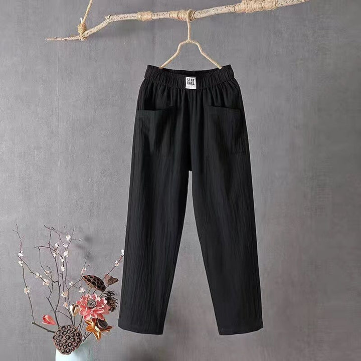 Classic Cotton Linen Pants with Elastic Waist