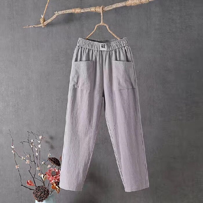 Classic Cotton Linen Pants with Elastic Waist