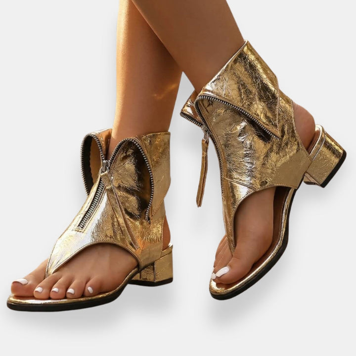 Claire | Metallic Zip Sandals