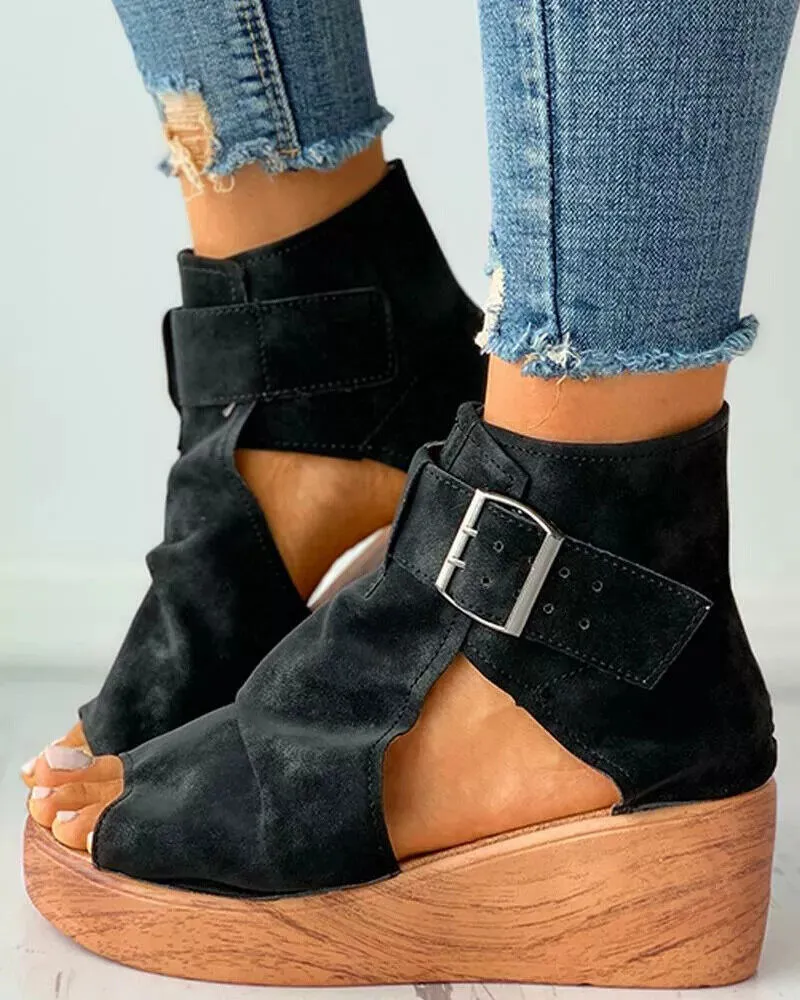 Rosaline | Retro Buckle Wedge Sandals