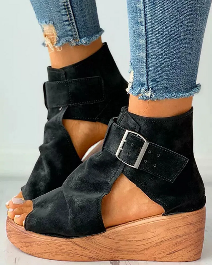 Rosaline | Retro Buckle Wedge Sandals