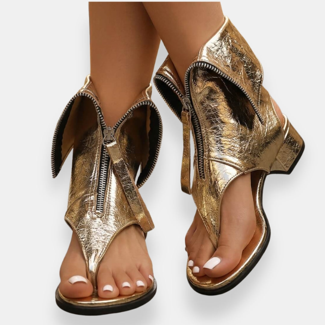 Claire | Metallic Zip Sandals