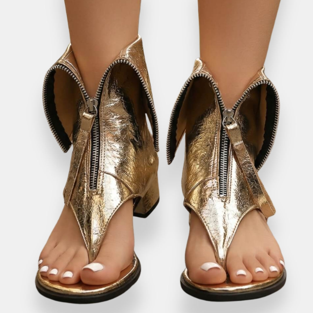 Claire | Metallic Zip Sandals