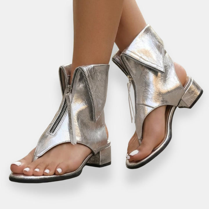 Claire | Metallic Zip Sandals