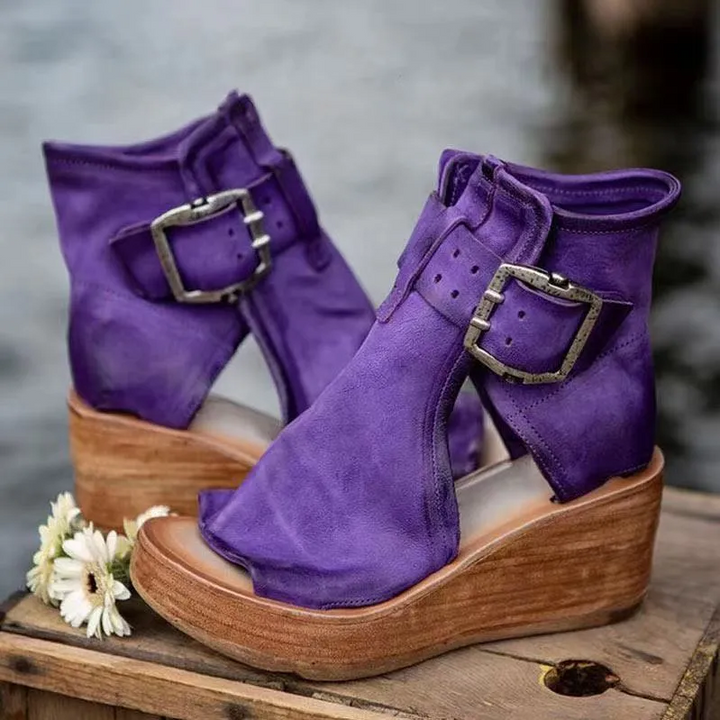 Rosaline | Retro Buckle Wedge Sandals