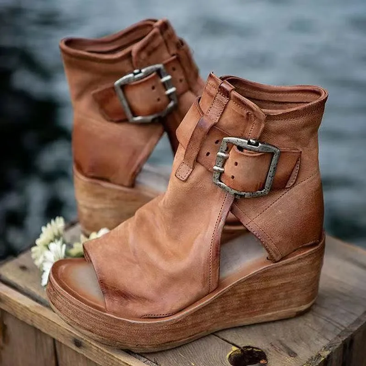 Rosaline | Retro Buckle Wedge Sandals