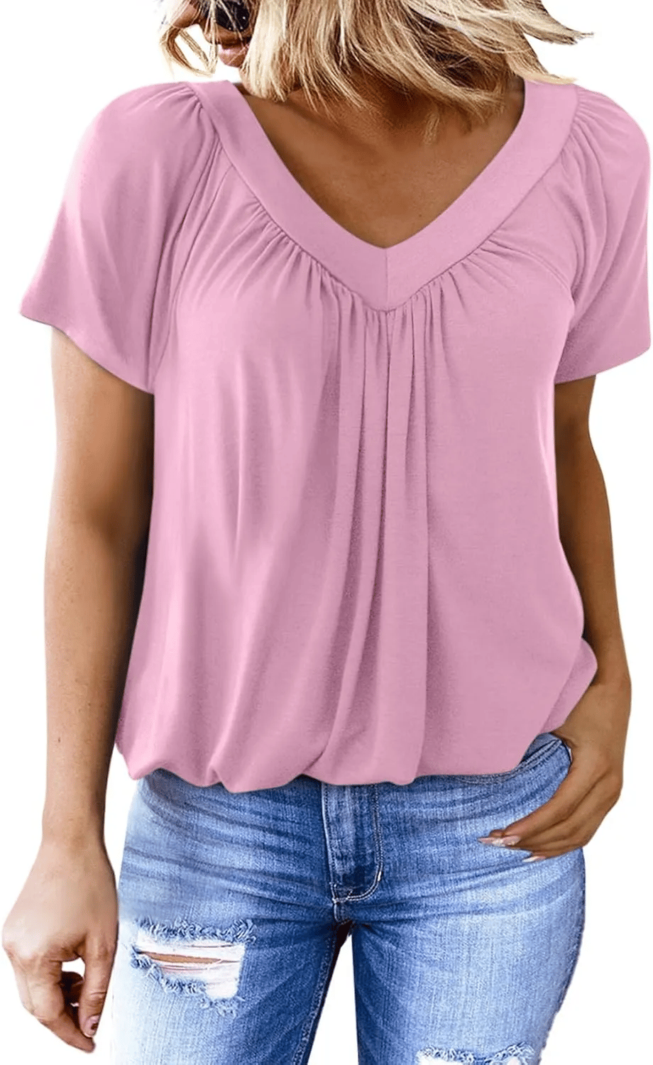 Aurélia | Women's Casual Pleated V-Neck Short-Sleeve Top