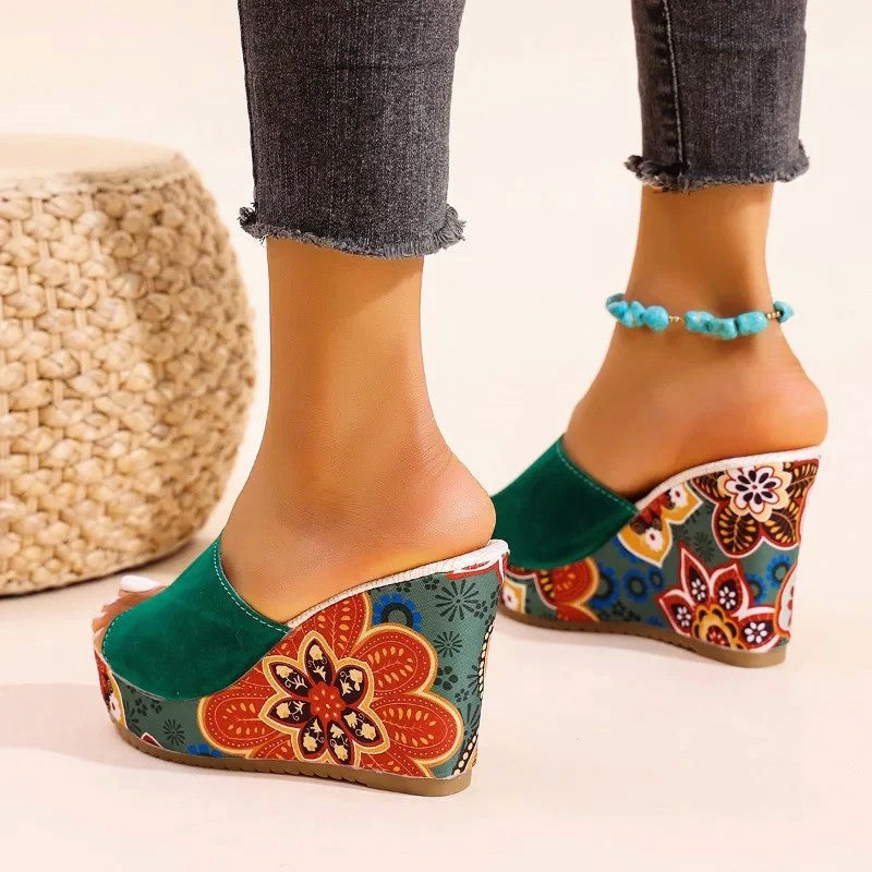 Amélie | Velvet Boho Wedge Sandals