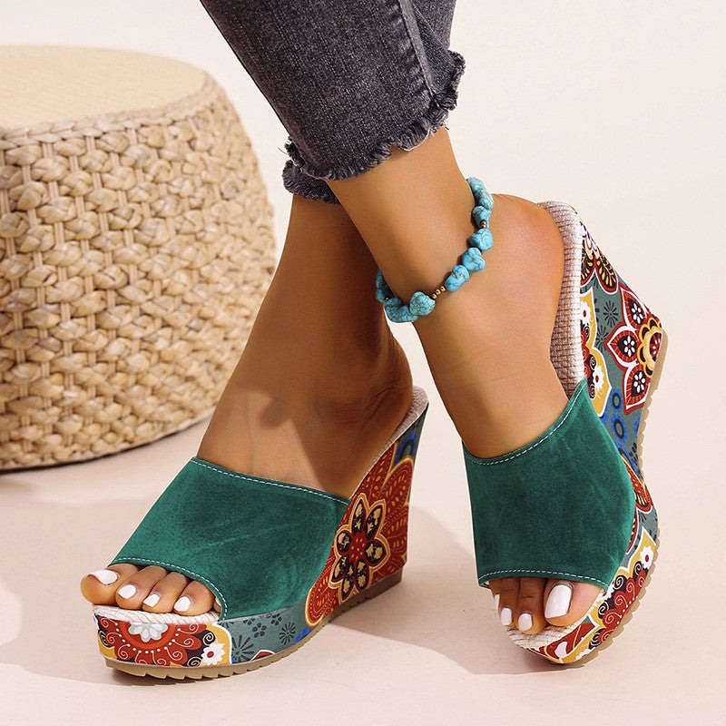 Amélie | Velvet Boho Wedge Sandals
