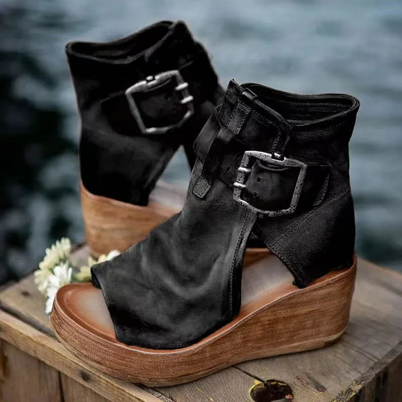 Rosaline | Retro Buckle Wedge Sandals