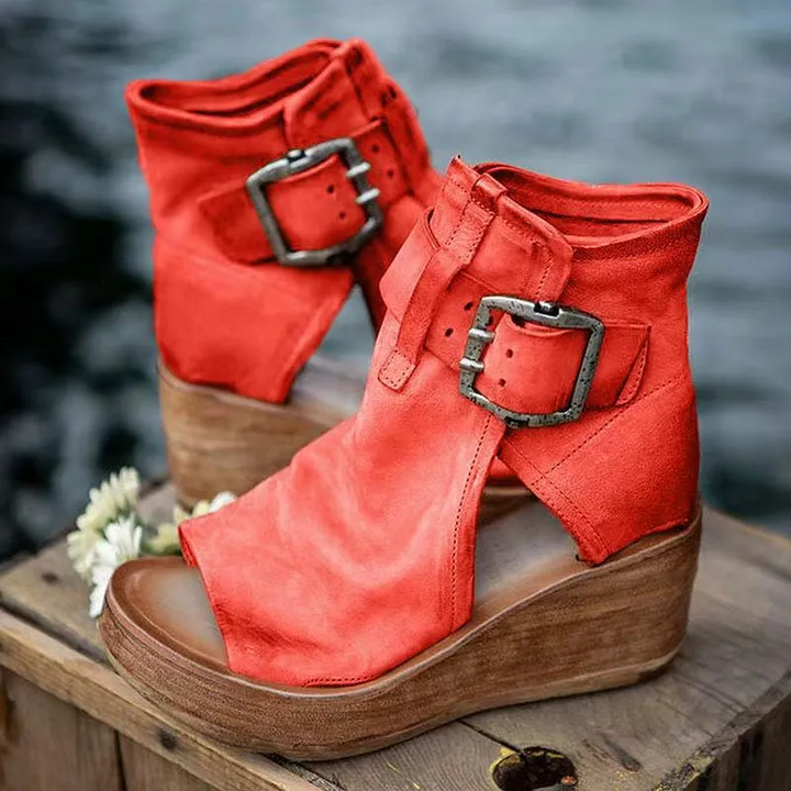 Rosaline | Retro Buckle Wedge Sandals