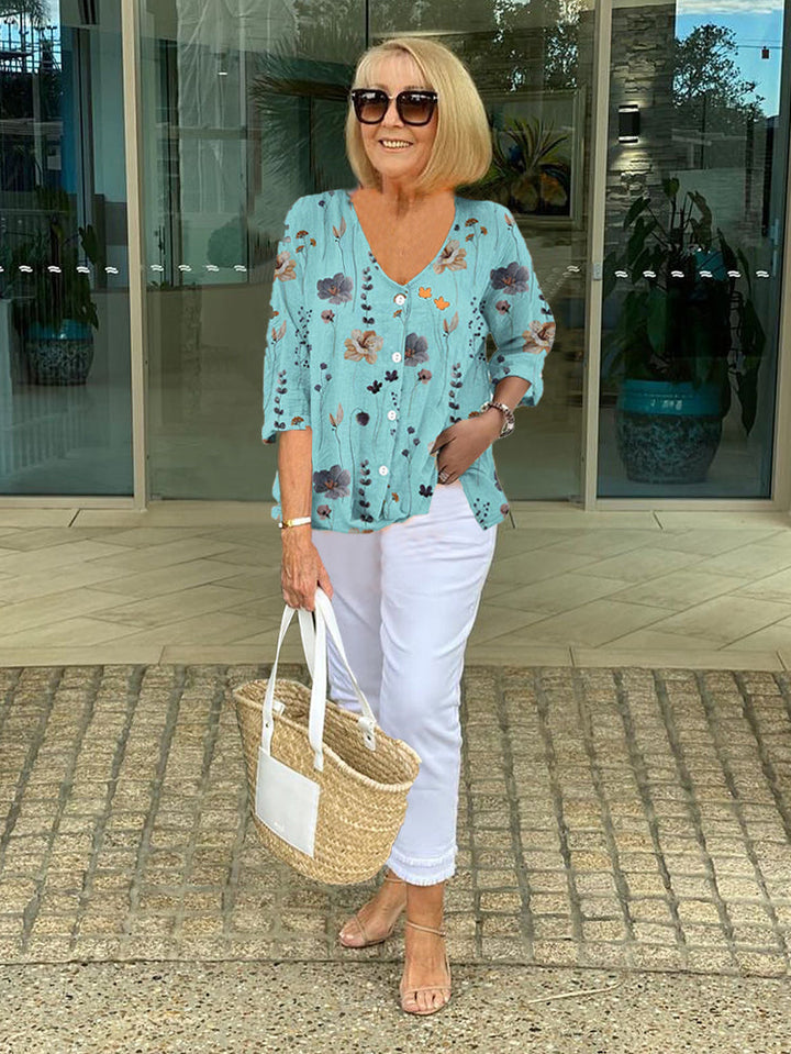 Aveline | Elegant Floral Button-Up Blouse