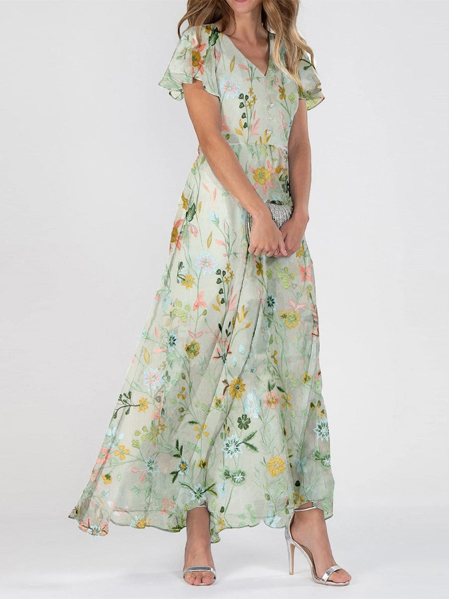 Helena | Elegant Floral Tummy-Coverage Maxi Dress