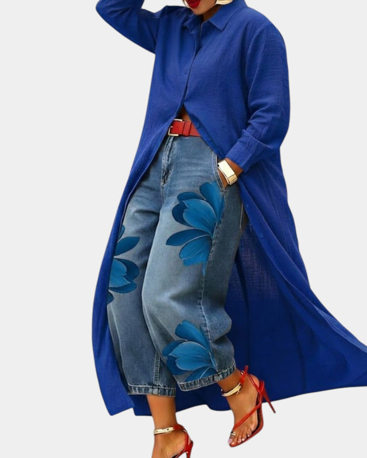 Céliane | Wide-Leg Denim & Shirt Dress Set