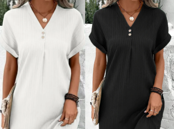Aurélie | Monochrome V-Neck Midi Dress