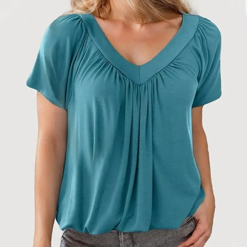 Aurélia | Women's Casual Pleated V-Neck Short-Sleeve Top