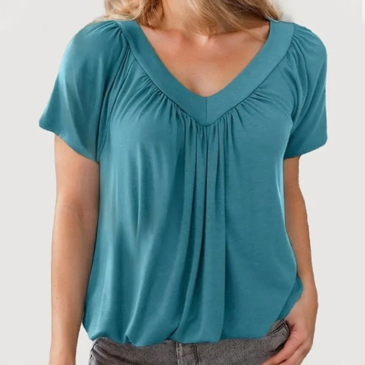 Aurélia | Women's Casual Pleated V-Neck Short-Sleeve Top