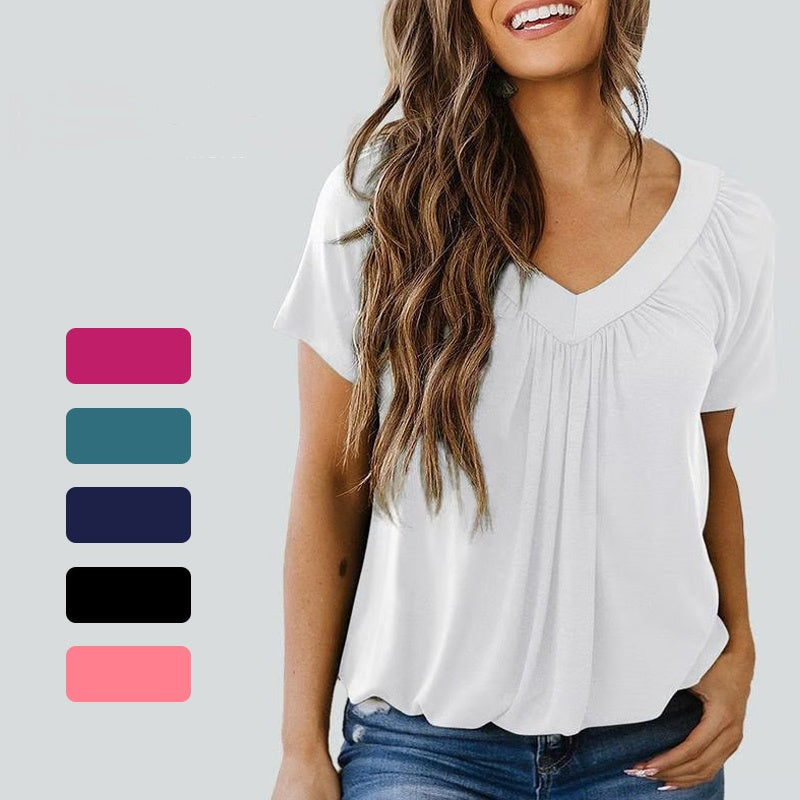Aurélia | Women's Casual Pleated V-Neck Short-Sleeve Top
