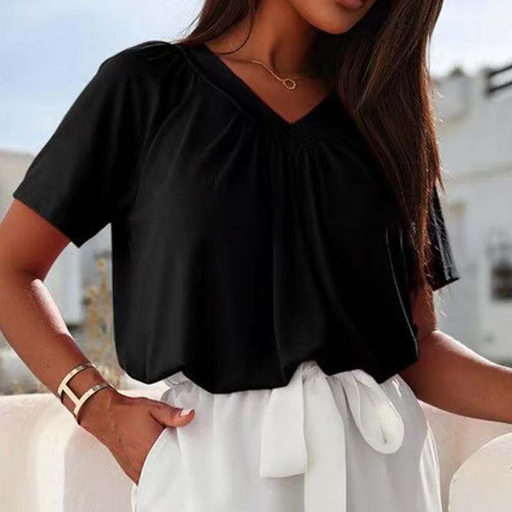 Aurélia | Women's Casual Pleated V-Neck Short-Sleeve Top