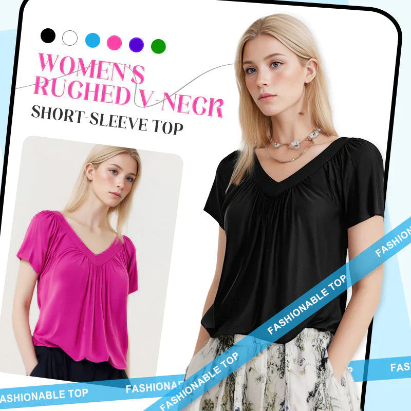 Aurélia | Women's Casual Pleated V-Neck Short-Sleeve Top