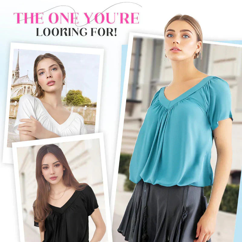 Aurélia | Women's Casual Pleated V-Neck Short-Sleeve Top