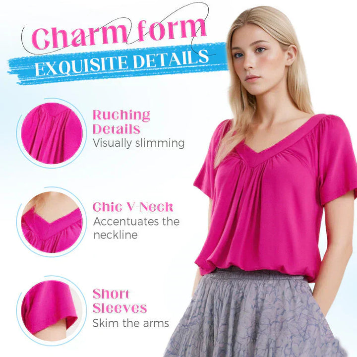Aurélia | Women's Casual Pleated V-Neck Short-Sleeve Top