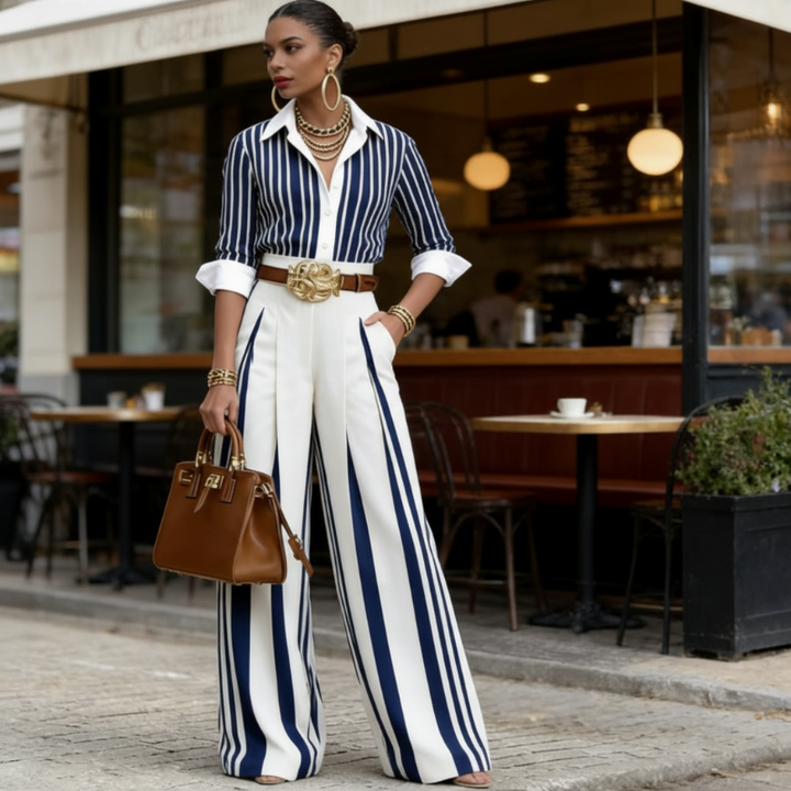 Celeste | Striped Shirt & Wide-Leg Pants Set