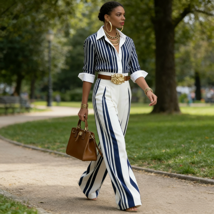 Celeste | Striped Shirt & Wide-Leg Pants Set