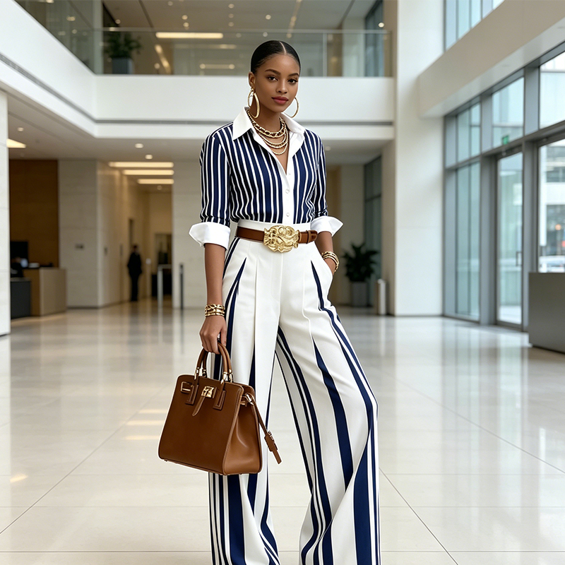 Celeste | Striped Shirt & Wide-Leg Pants Set