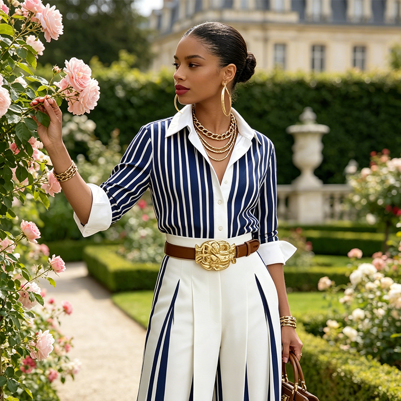 Celeste | Striped Shirt & Wide-Leg Pants Set