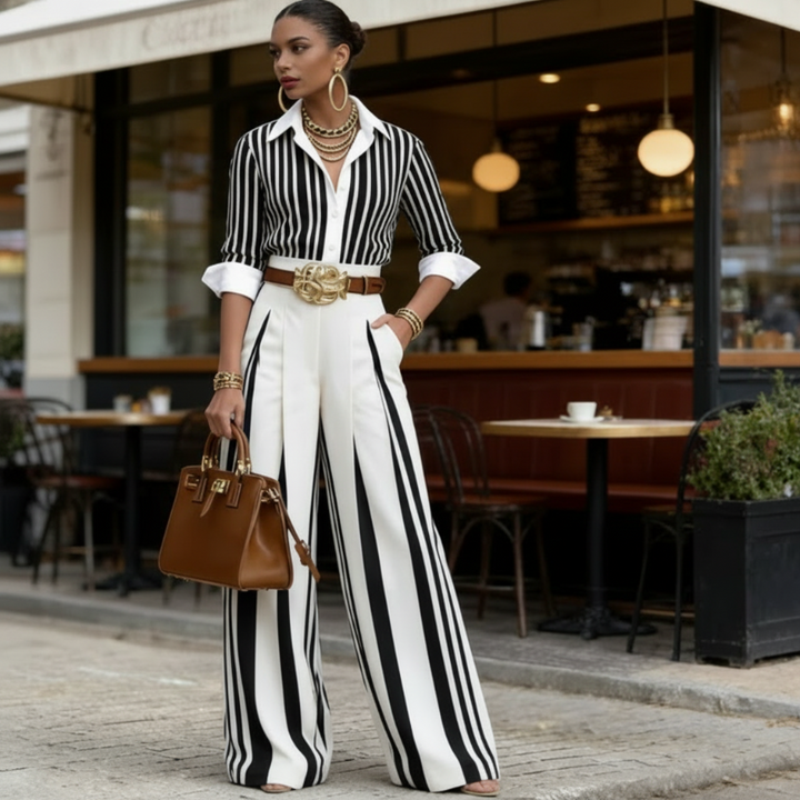 Celeste | Striped Shirt & Wide-Leg Pants Set